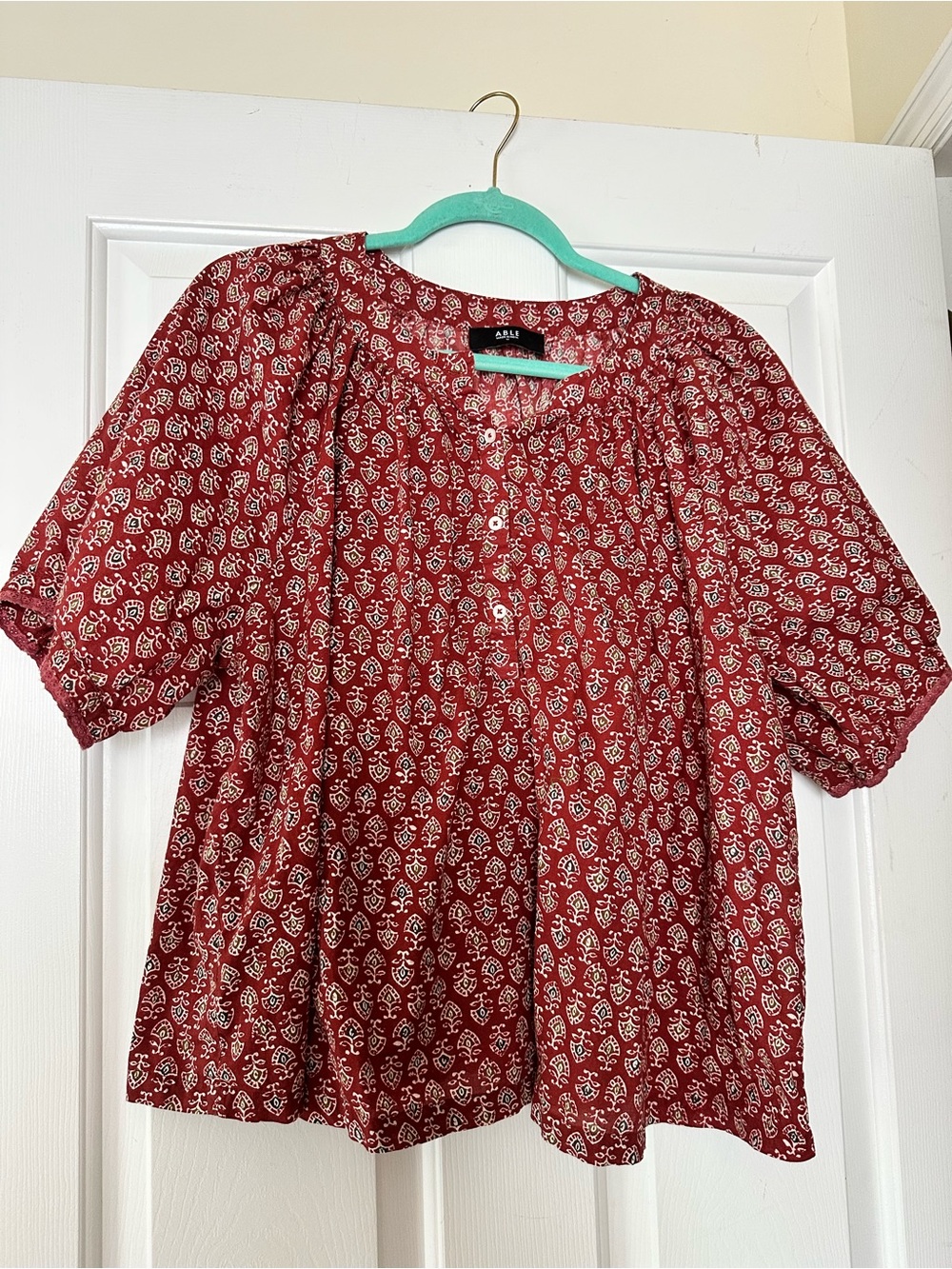 Able Red Printed Peasant Blouse